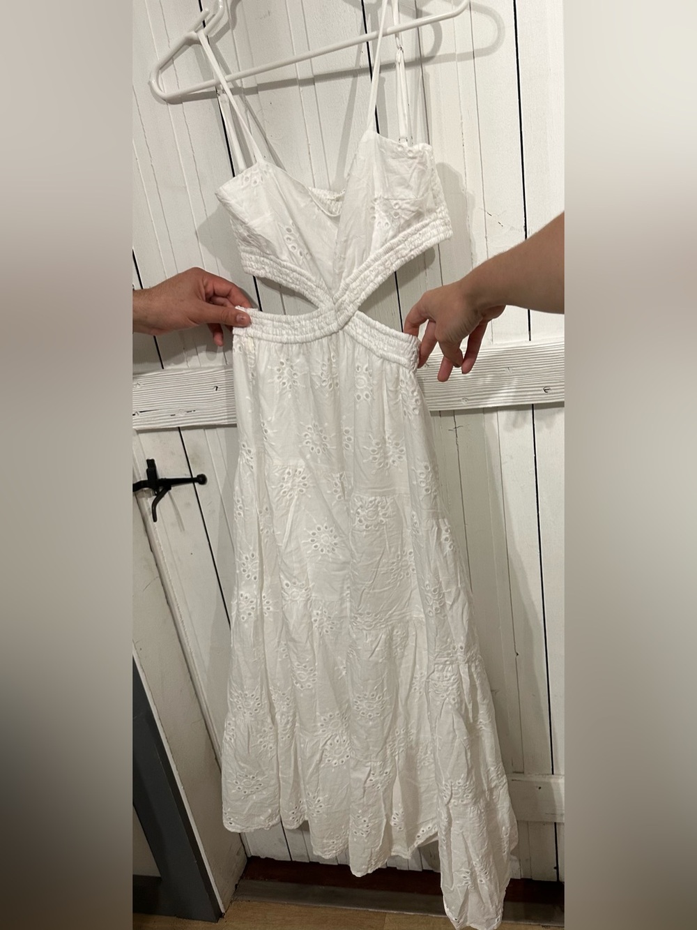 Altar'd State White Eyelet Backless Maxi Dress